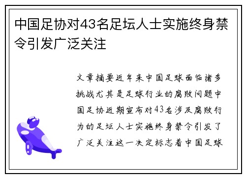 中国足协对43名足坛人士实施终身禁令引发广泛关注